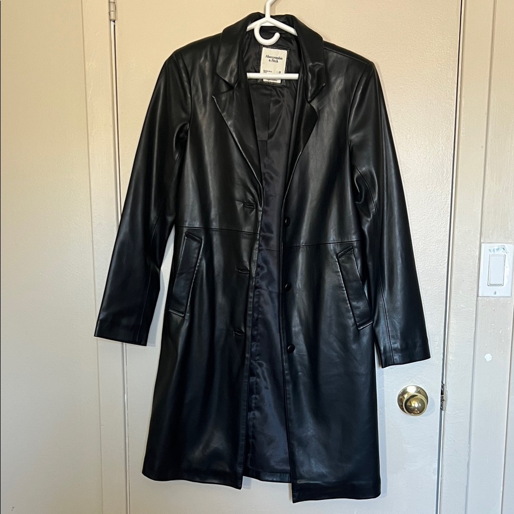 Abercrombie & Fitch Black Leather Longline Jacket